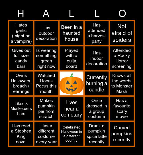 HALLOWEEN BINGO ICE BREAKER Bingo Card