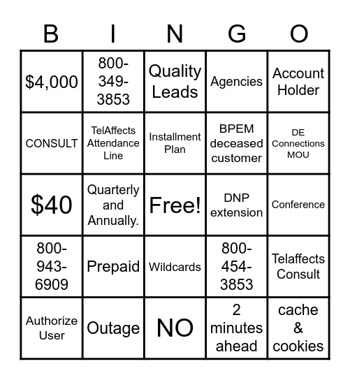 Duke Energy! Bingo Card