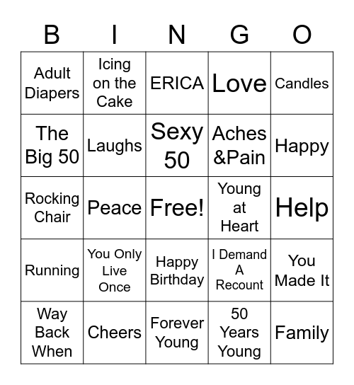 HAPPY 50TH BIRTHDAY Bingo Card