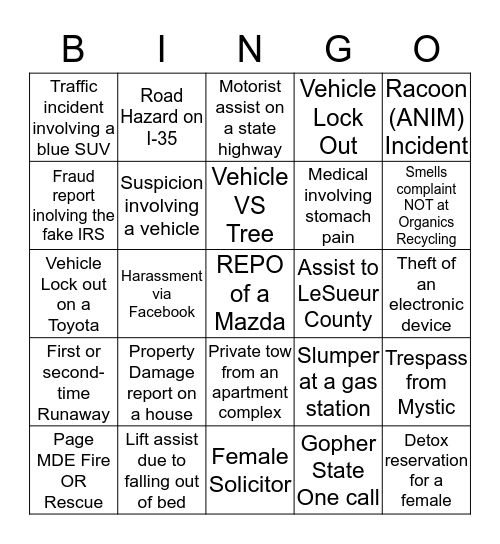 Super-Specific Dispatch BINGO! Bingo Card