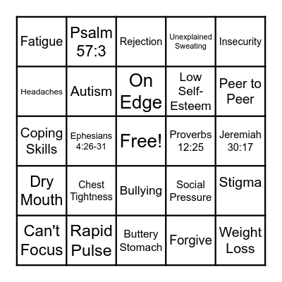 Mental health Bingo Card