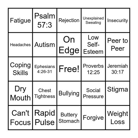 Mental health Bingo Card