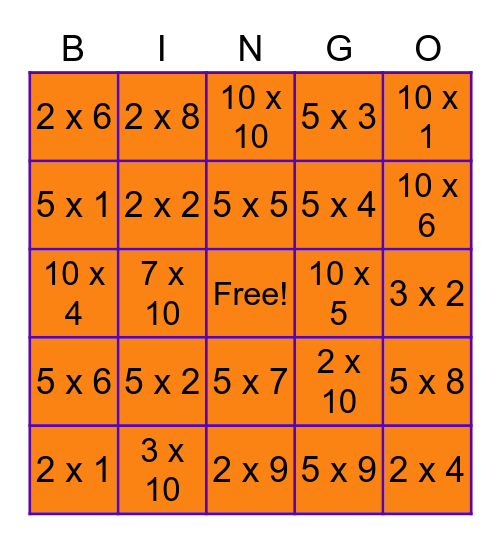 Math Bingo Card