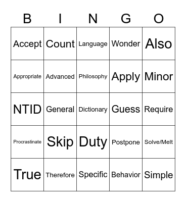 Lesson: Education Bingo Card