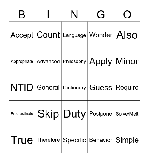 Lesson: Education Bingo Card