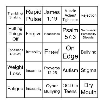 Mental Health Bingo Card