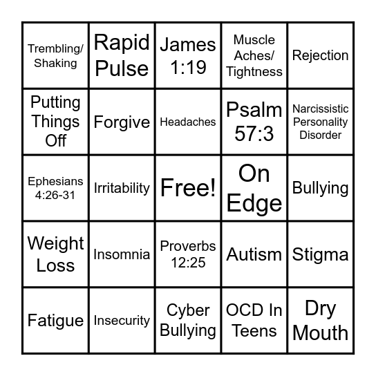 Mental Health Bingo Card