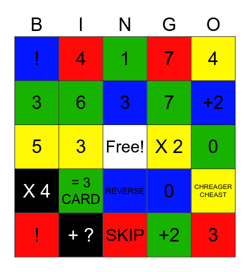 UNO Bingo Card