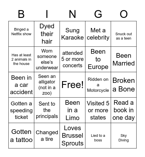 Untitled Bingo Card