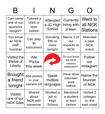 New City Kids Bingo Card