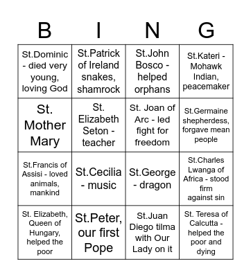 All you Saints, pray for us! Bingo Card