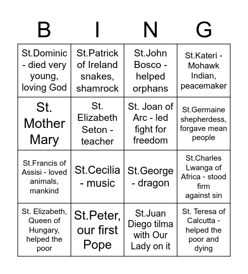 All you Saints, pray for us! Bingo Card