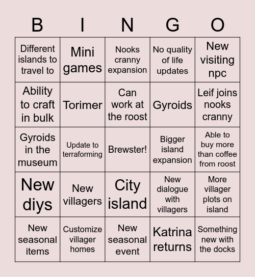 ANIMAL CROSSING DIRECT Bingo Card