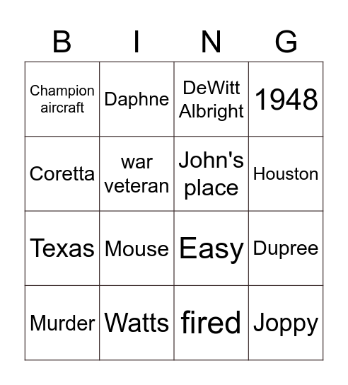 Devil in a Blue Dress Bingo Card