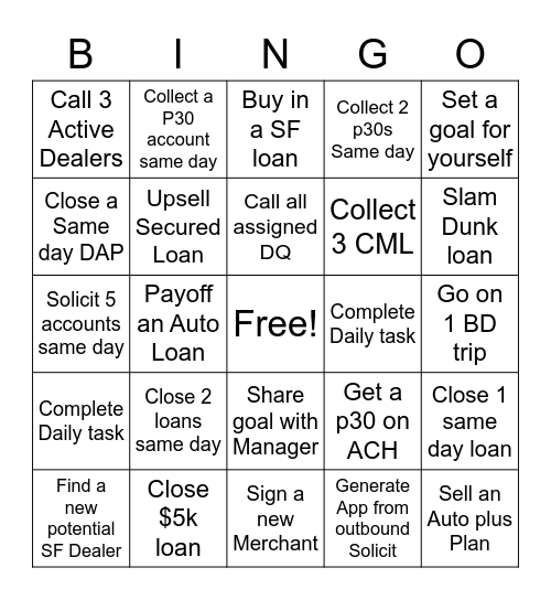 Lendmark Bingo Card
