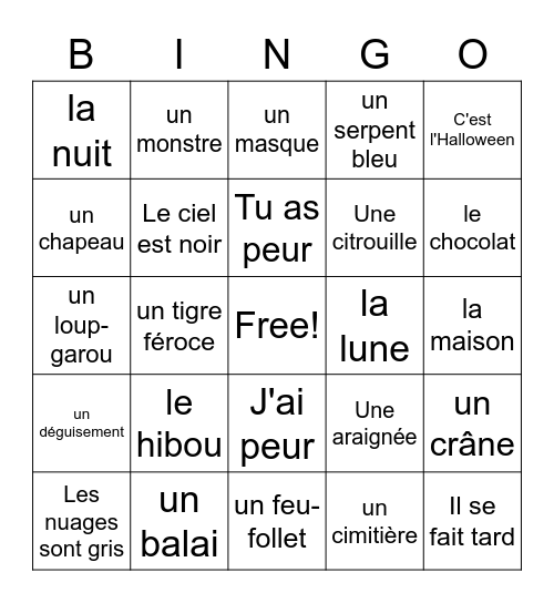 C'est l'Halloween Bingo Card