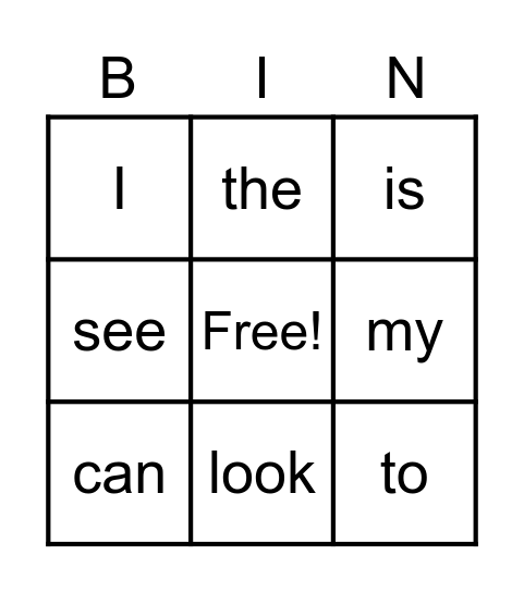 Sight Words Bingo Card