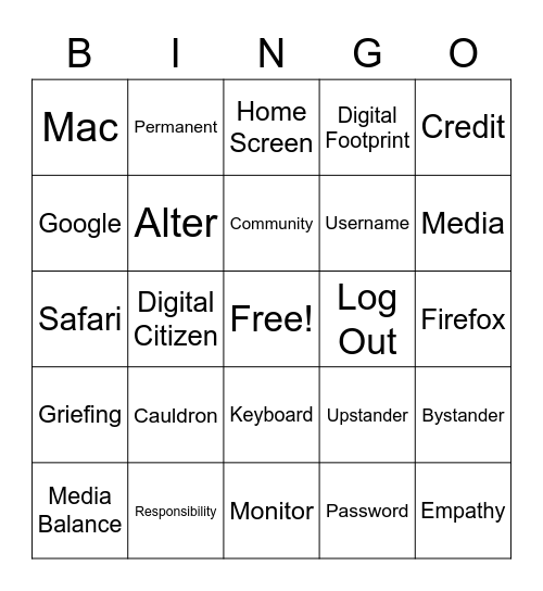 Digital Citizen Bingo Card