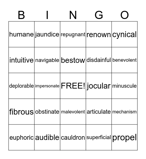vocabulary bingo lists 1-5 Bingo Card