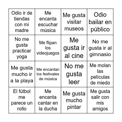 Las actividades de ocio Bingo Card