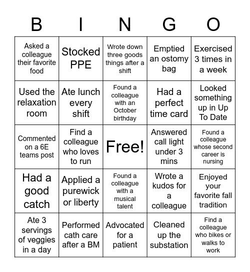 6E Bingo Week 2 Bingo Card