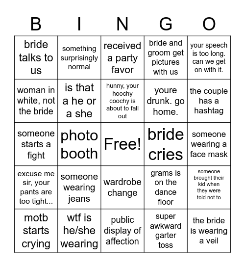 only here for the booze Bingo Card