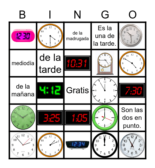 ¿Que hora es? Bingo Card