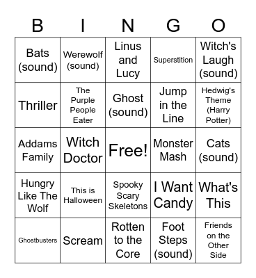 Halloween Music Bingo Card