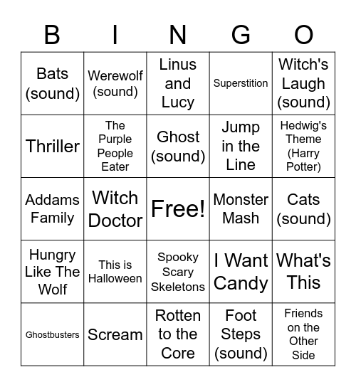 Halloween Music Bingo Card