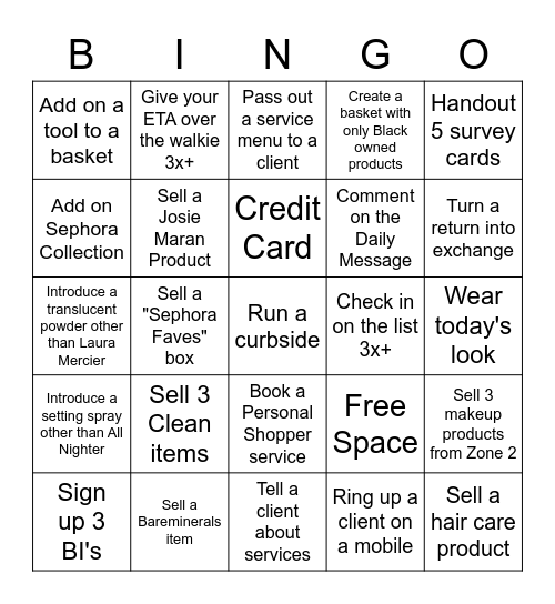 Sephora Bingo! Bingo Card