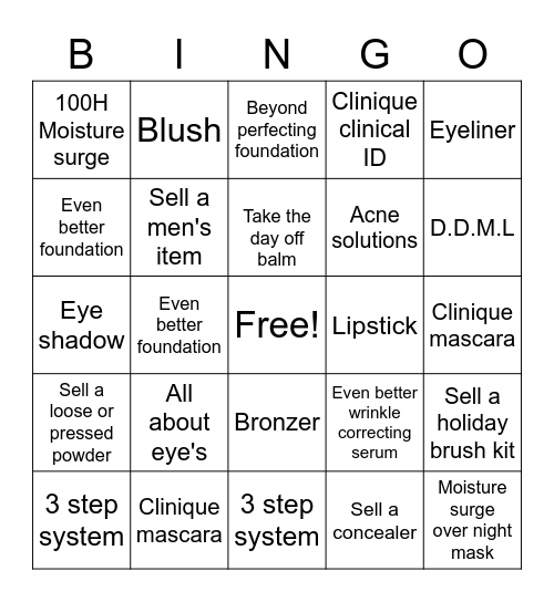 Clinique Bingo Card