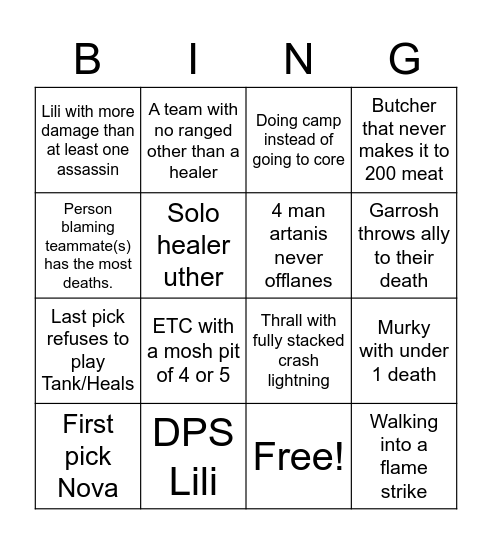 Storm League Bingo Card