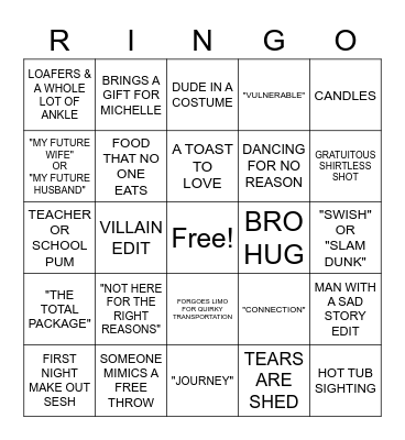 HOT TUB DATE Bingo Card