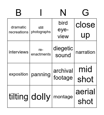 Documentary Techniques Bingo Card