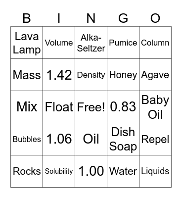 Density Bingo Card