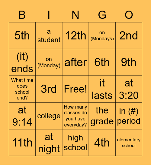 3.1 La Escuela Bingo Card