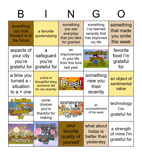 Gratitude Bingo Card