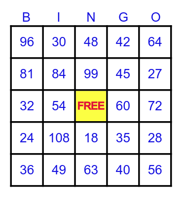 Multiplication Bingo Card