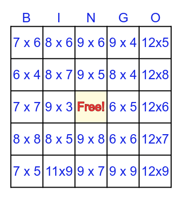 Claire's Multiplication Bingo :) Bingo Card