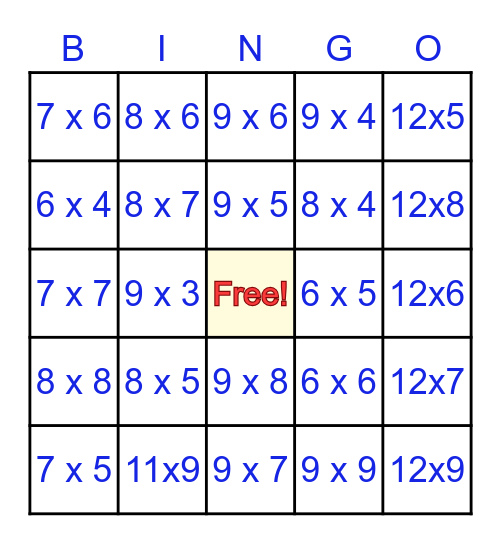 Claire's Multiplication Bingo :) Bingo Card