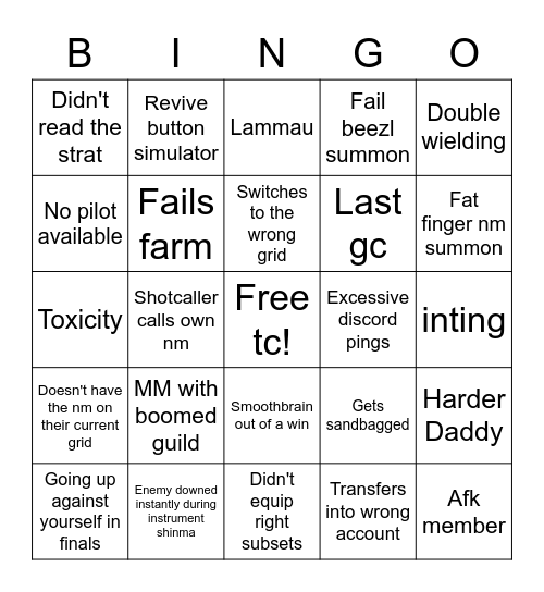 Sino GC Bingo Card