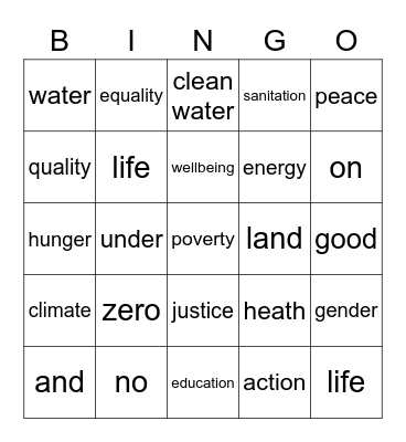 sdg Bingo Card