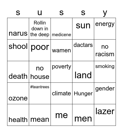 Sussy Baka Bingo Card