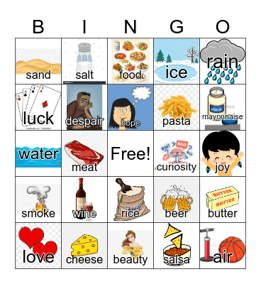 Noncount Nouns 1 Bingo Card