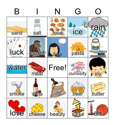 Noncount Nouns Bingo Card