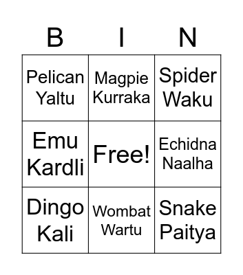 Animals Bingo Card