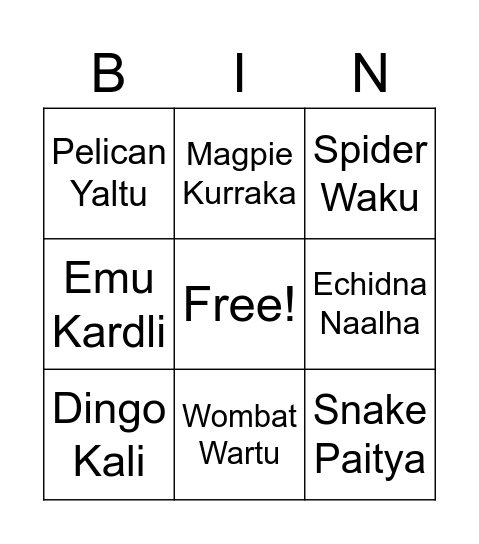 Animals Bingo Card