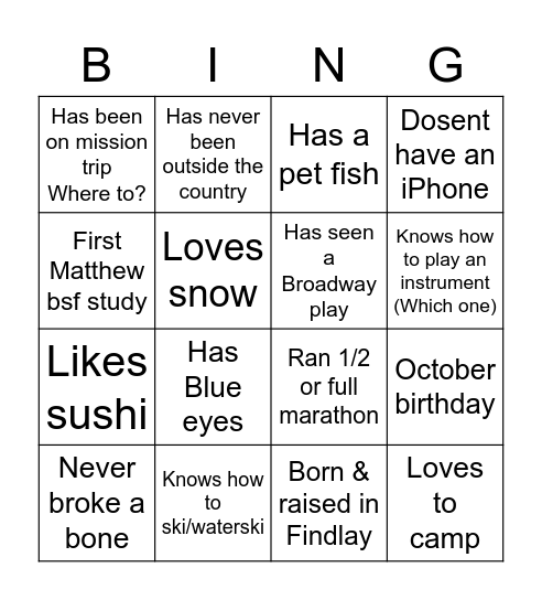 Untitled Bingo Card