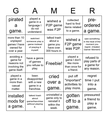 Gamer Bingo (I have...) Bingo Card