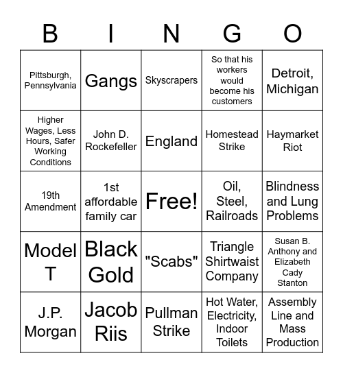 Industrial Revolution Bingo Card